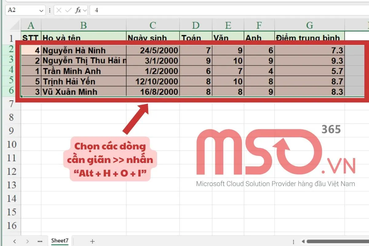 Cách giãn dòng trong Excel nhanh bằng phím tắt