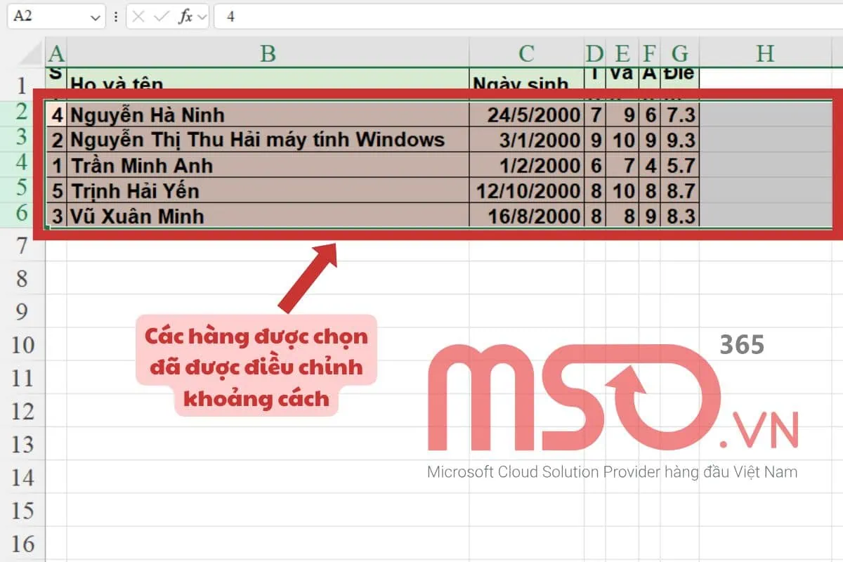 Cách giãn dòng trong Excel nhanh bằng phím tắt
