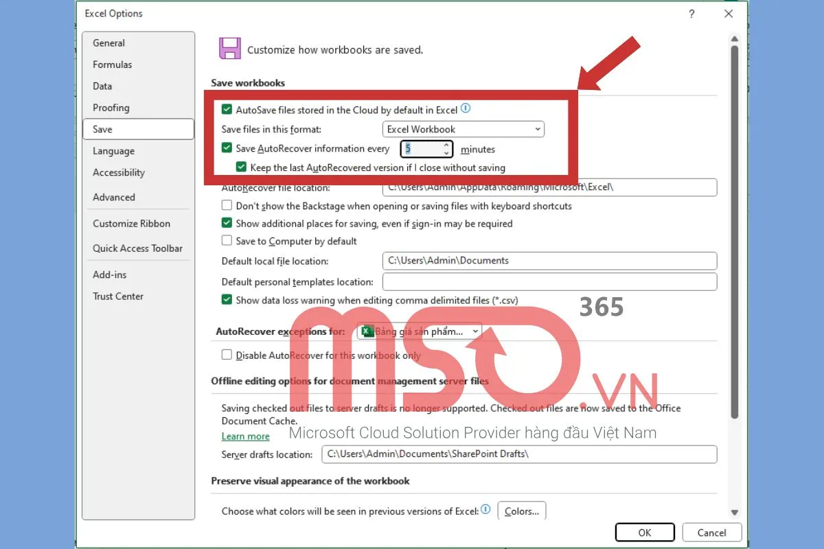 Cách kích hoạt tính năng AutoSave và AutoRecover trong Excel
