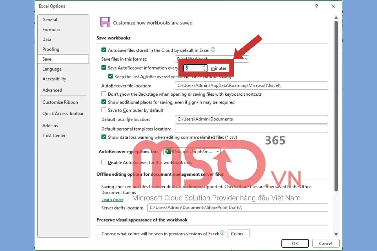 Cách kích hoạt tính năng AutoSave và AutoRecover trong Excel