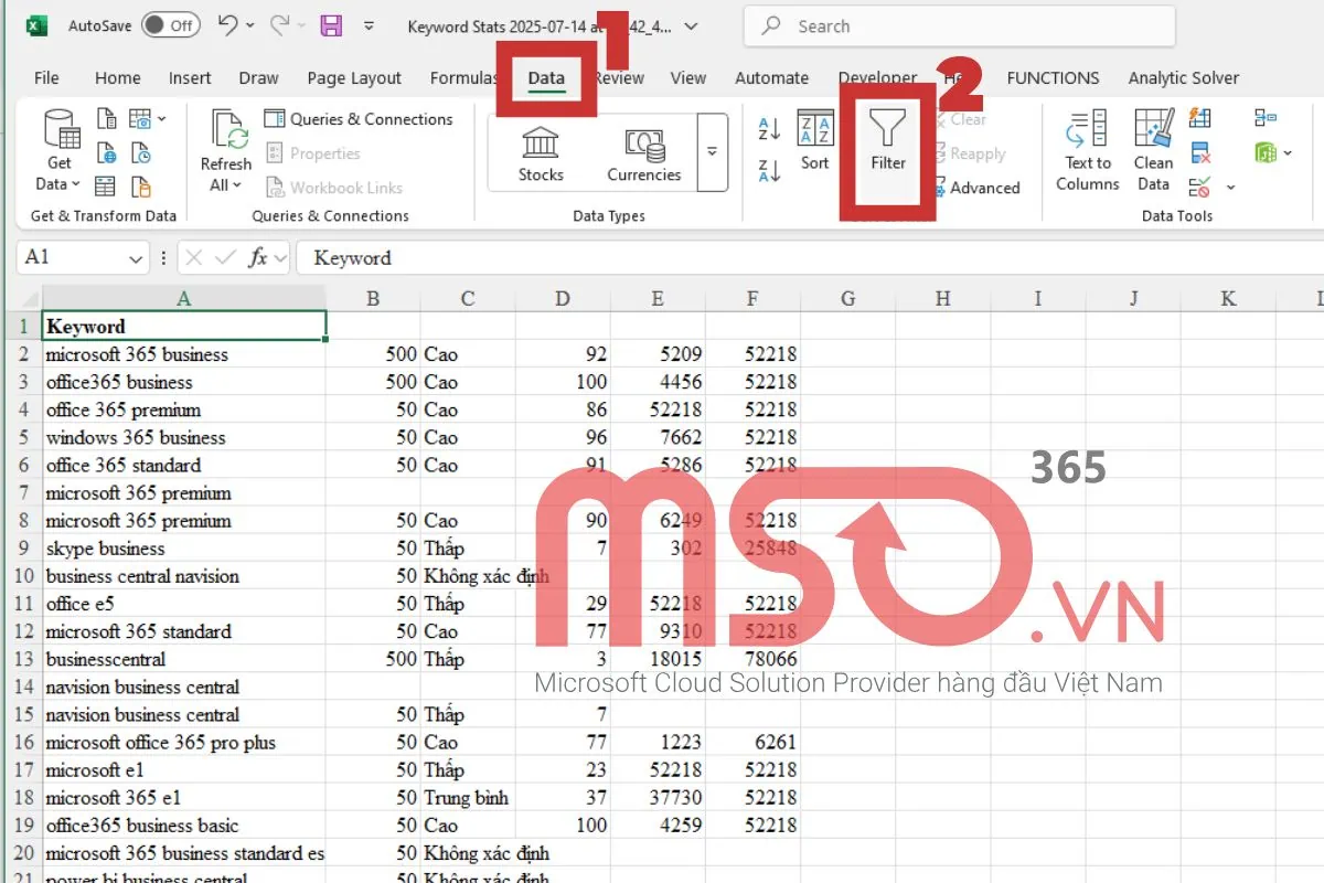 Cách lọc dữ liệu trong Excel bằng tính năng Filter