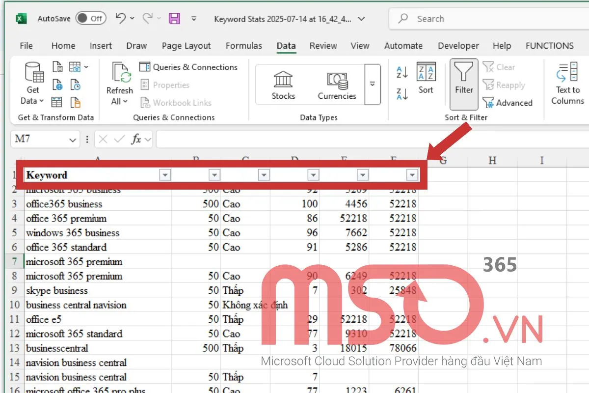 Cách lọc dữ liệu trong Excel bằng tính năng Filter