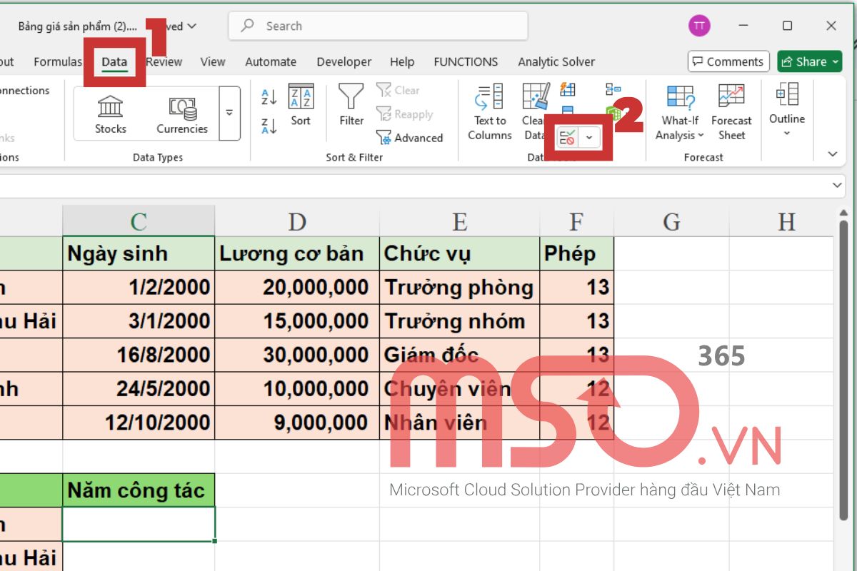 Hướng dẫn cách tạo Drop List trong Excel với dữ liệu tự nhập