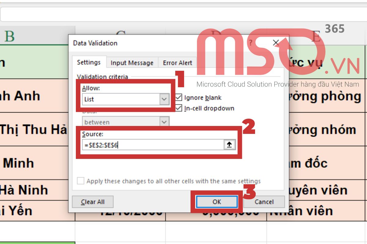 Cách tạo Drop List trong Excel với dữ liệu có sẵn trong bảng tính