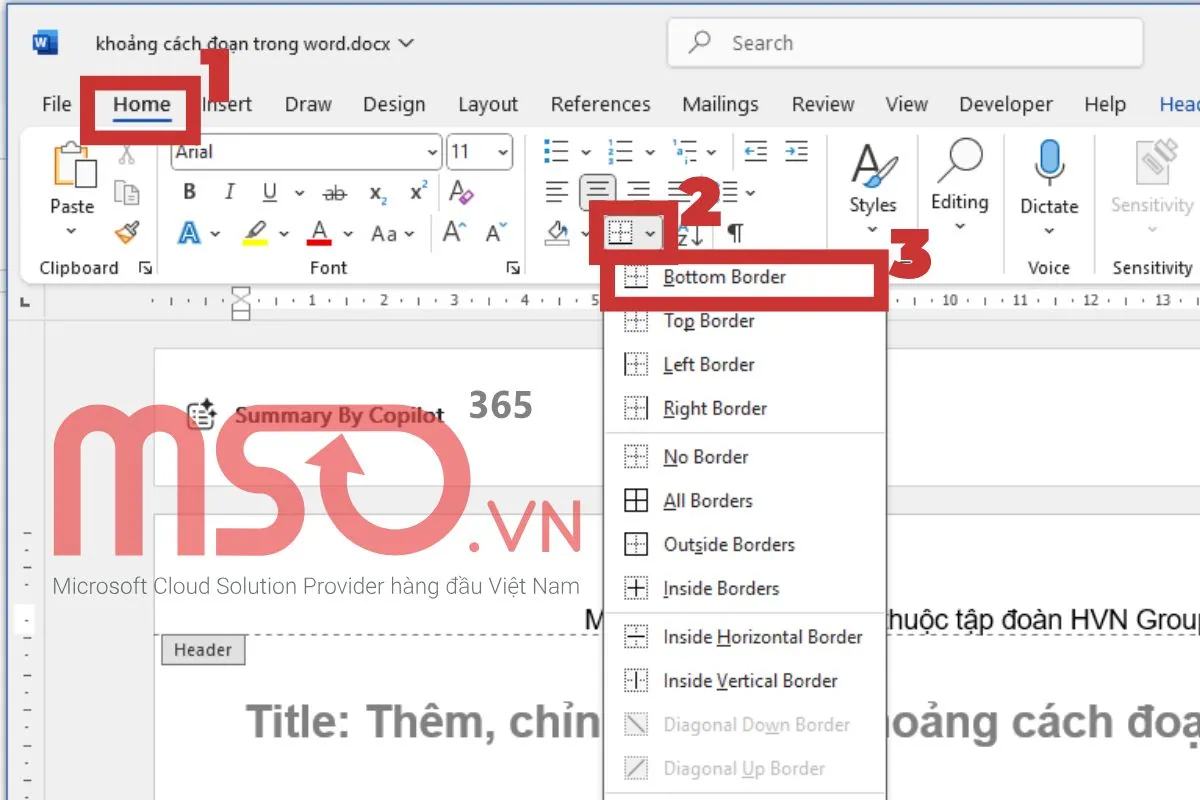 Cách thêm dòng cho Header và Footer trong Word bằng Header & Footer Tools