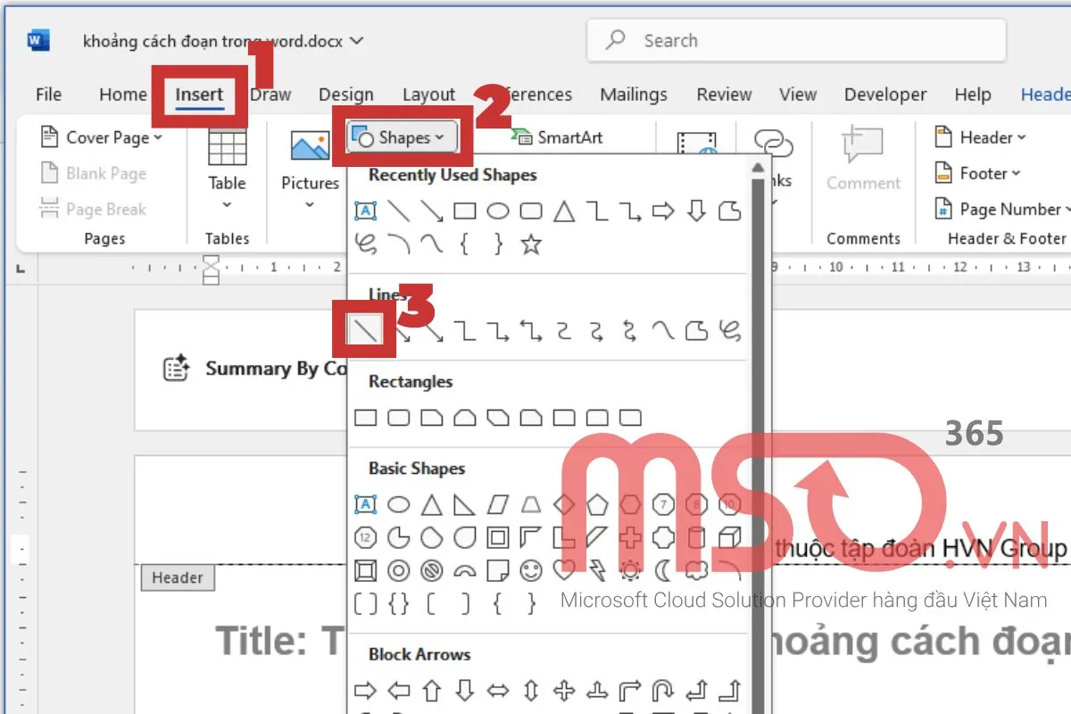 Cách thêm dòng cho Header và Footer trong Word bằng Header & Footer Tools