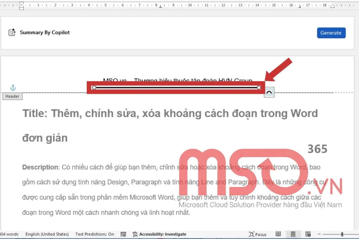 Cách thêm dòng cho Header và Footer trong Word bằng Header & Footer Tools