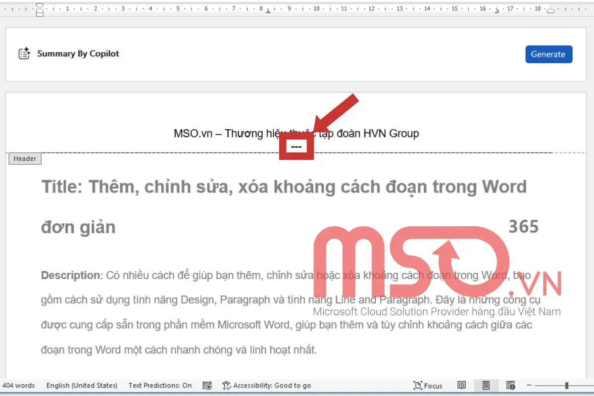 Cách thêm dòng cho Header và Footer trong Word bằng Header & Footer Tools