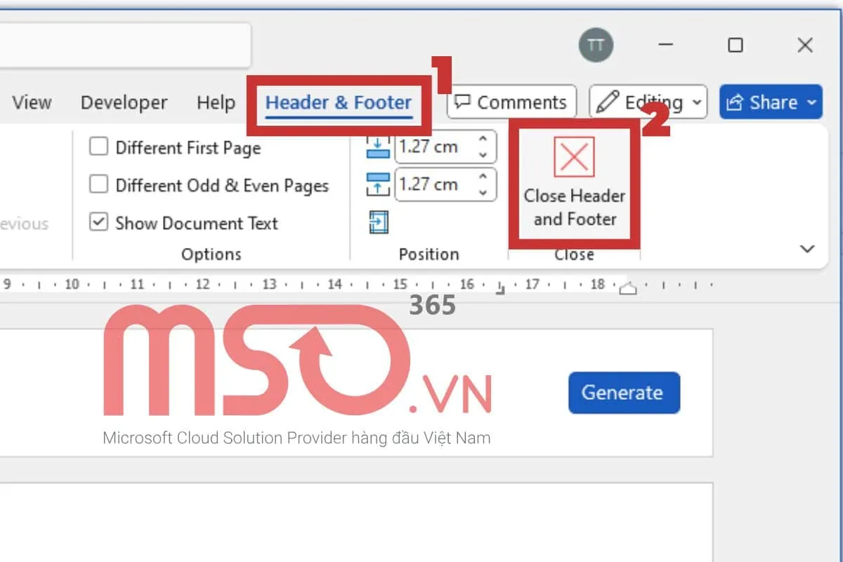 Cách thêm dòng cho Header và Footer trong Word bằng Header & Footer Tools