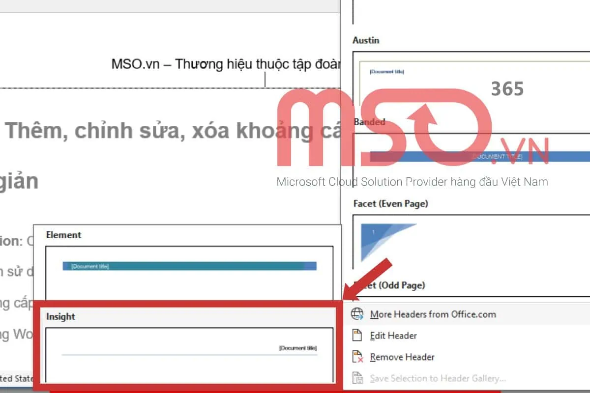 Cách thêm dòng cho Header và Footer trong Word bằng tab Insert