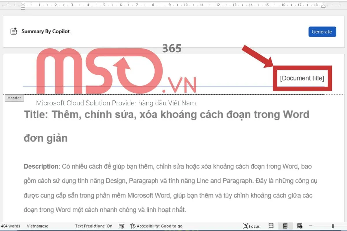 Cách thêm dòng cho Header và Footer trong Word bằng tab Insert