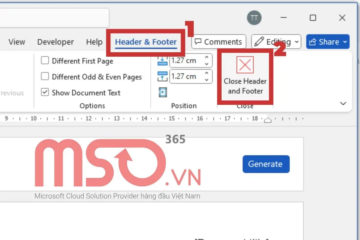Cách thêm dòng cho Header và Footer trong Word bằng tab Insert