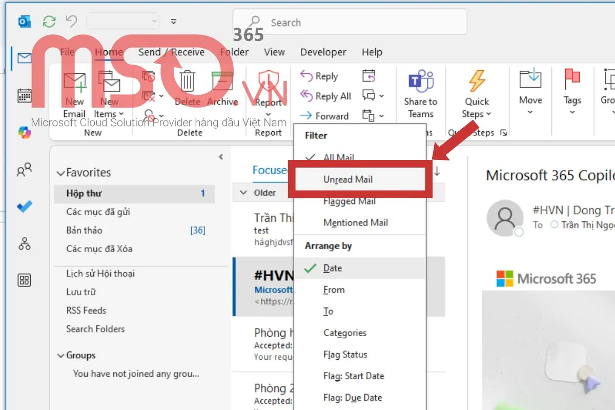 Cách tìm email chưa đọc trong Outlook nhanh chóng