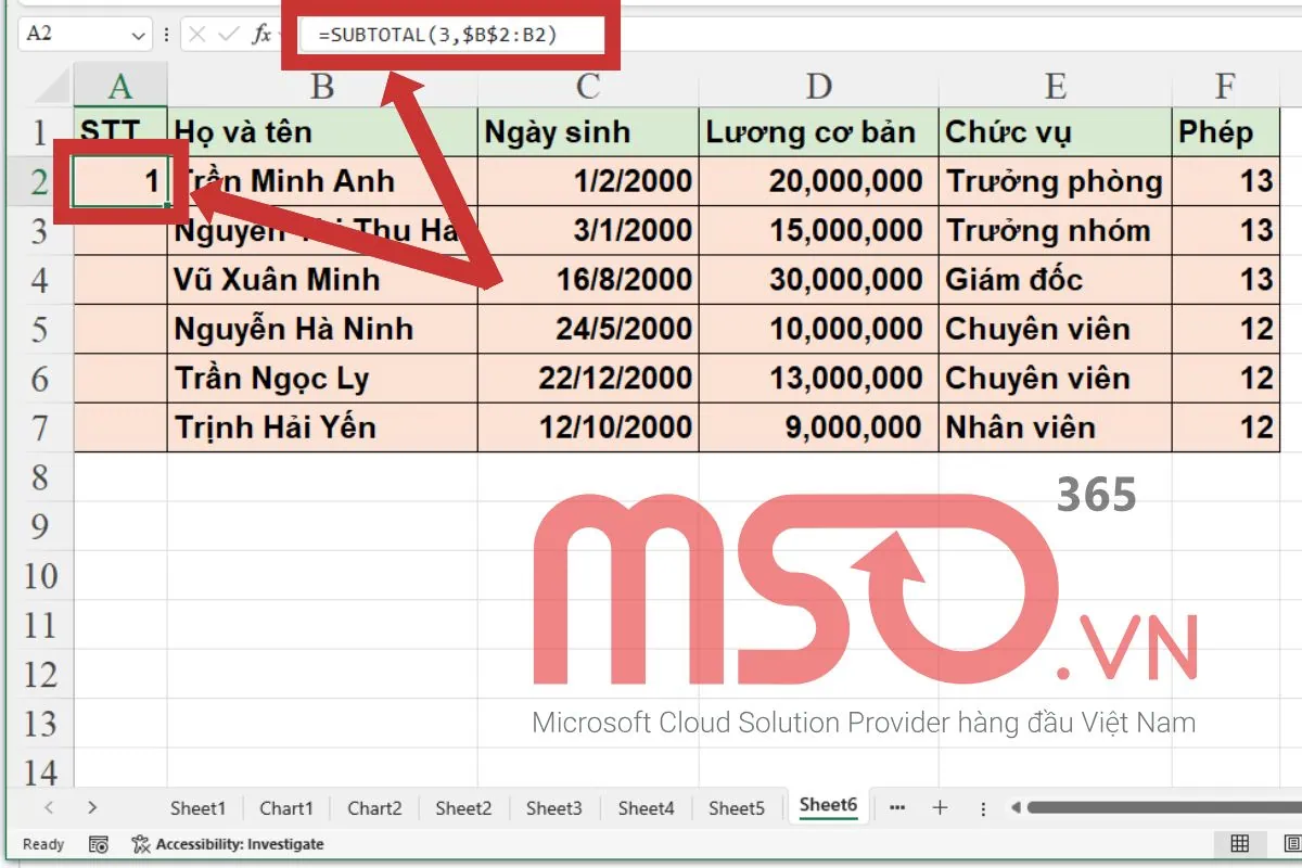 Cách tự động đánh số thứ tự trong Excel khi xóa dòng nhanh nhất