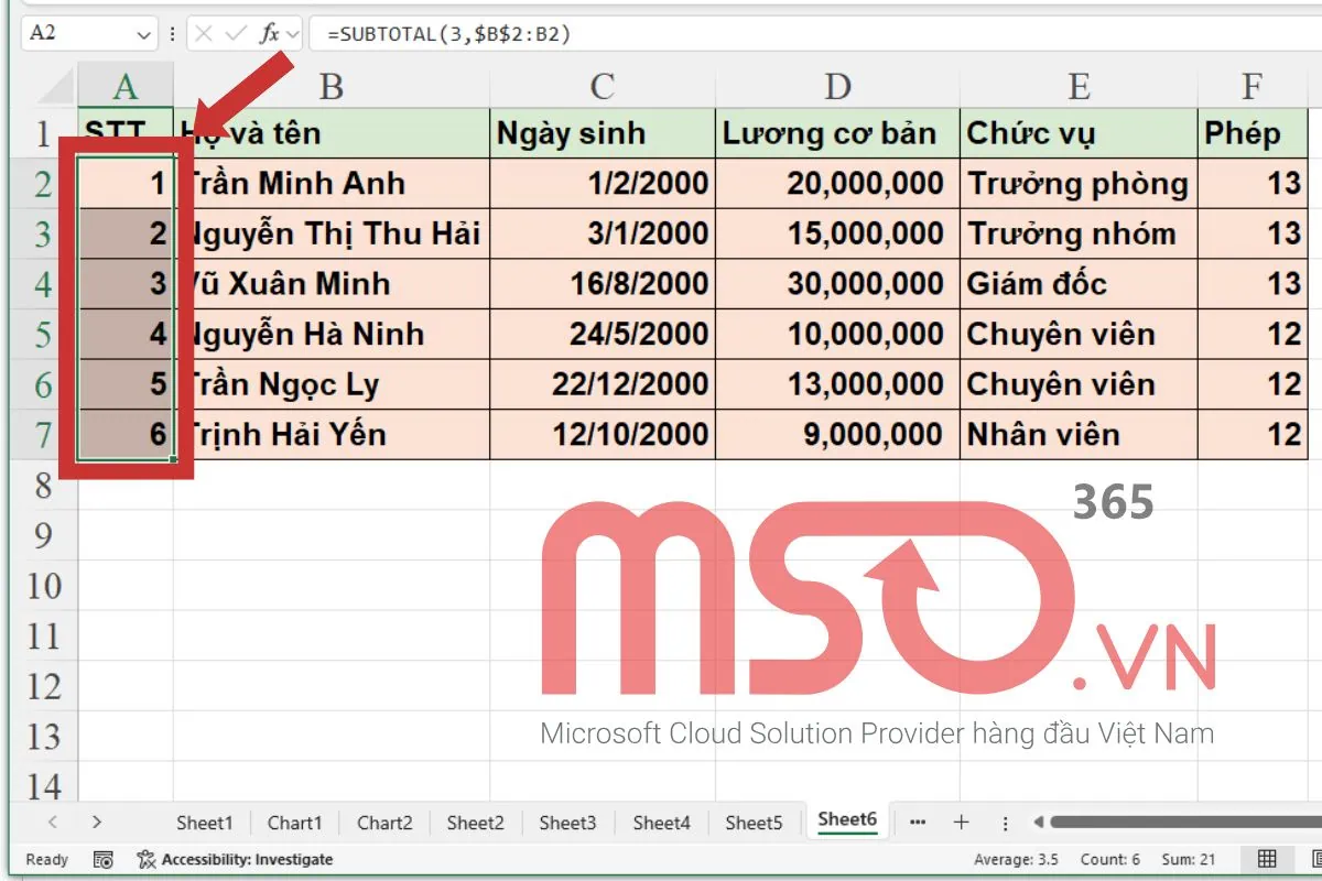 Cách tự động đánh số thứ tự trong Excel khi xóa dòng nhanh nhất