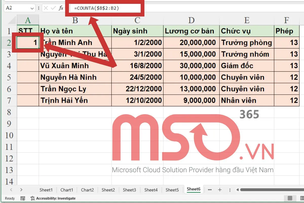 Cách tự động đánh số thứ tự trong Excel khi xóa dòng nhanh nhất