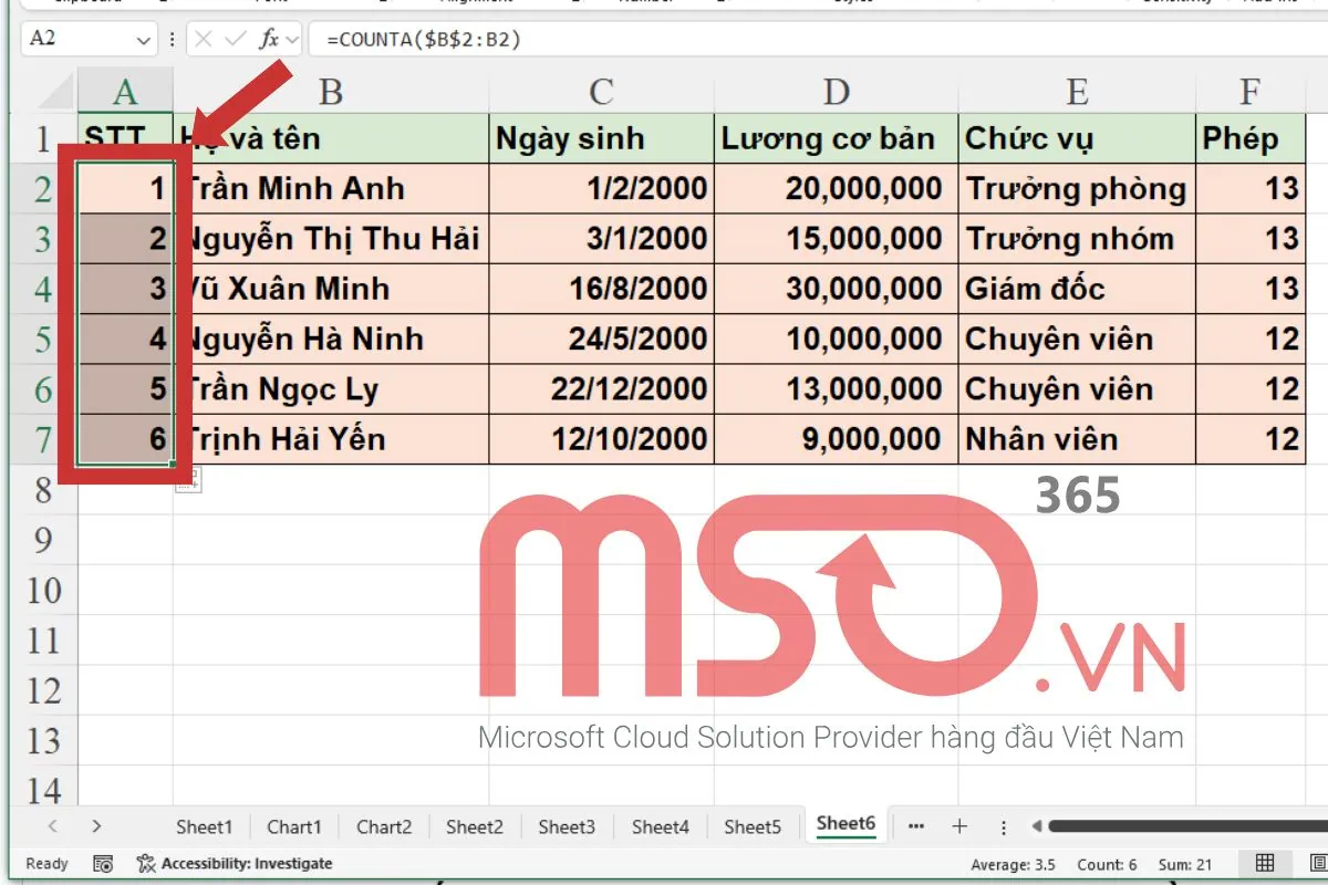 Cách tự động đánh số thứ tự trong Excel khi xóa dòng nhanh nhất