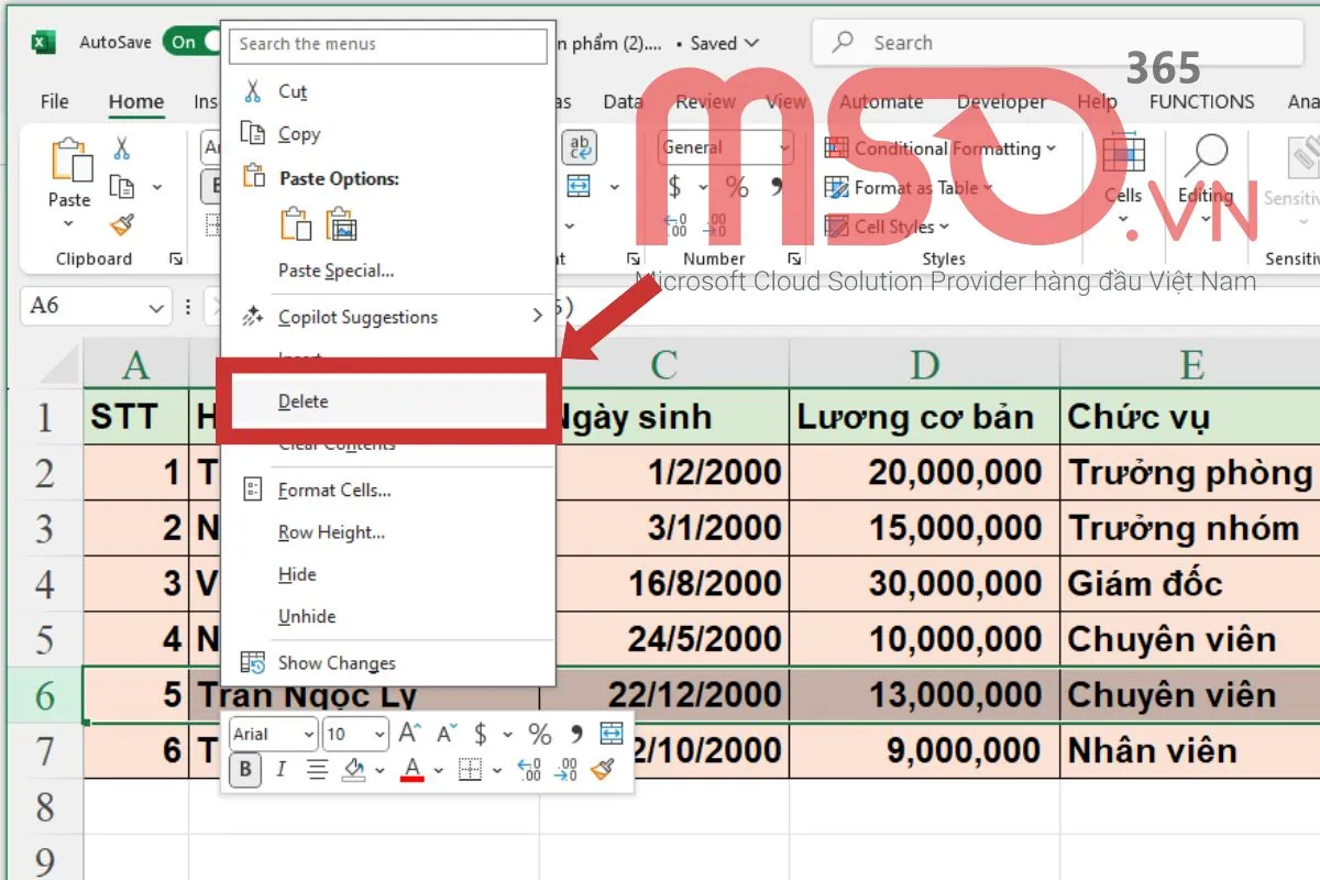 Cách tự động đánh số thứ tự trong Excel khi xóa dòng nhanh nhất