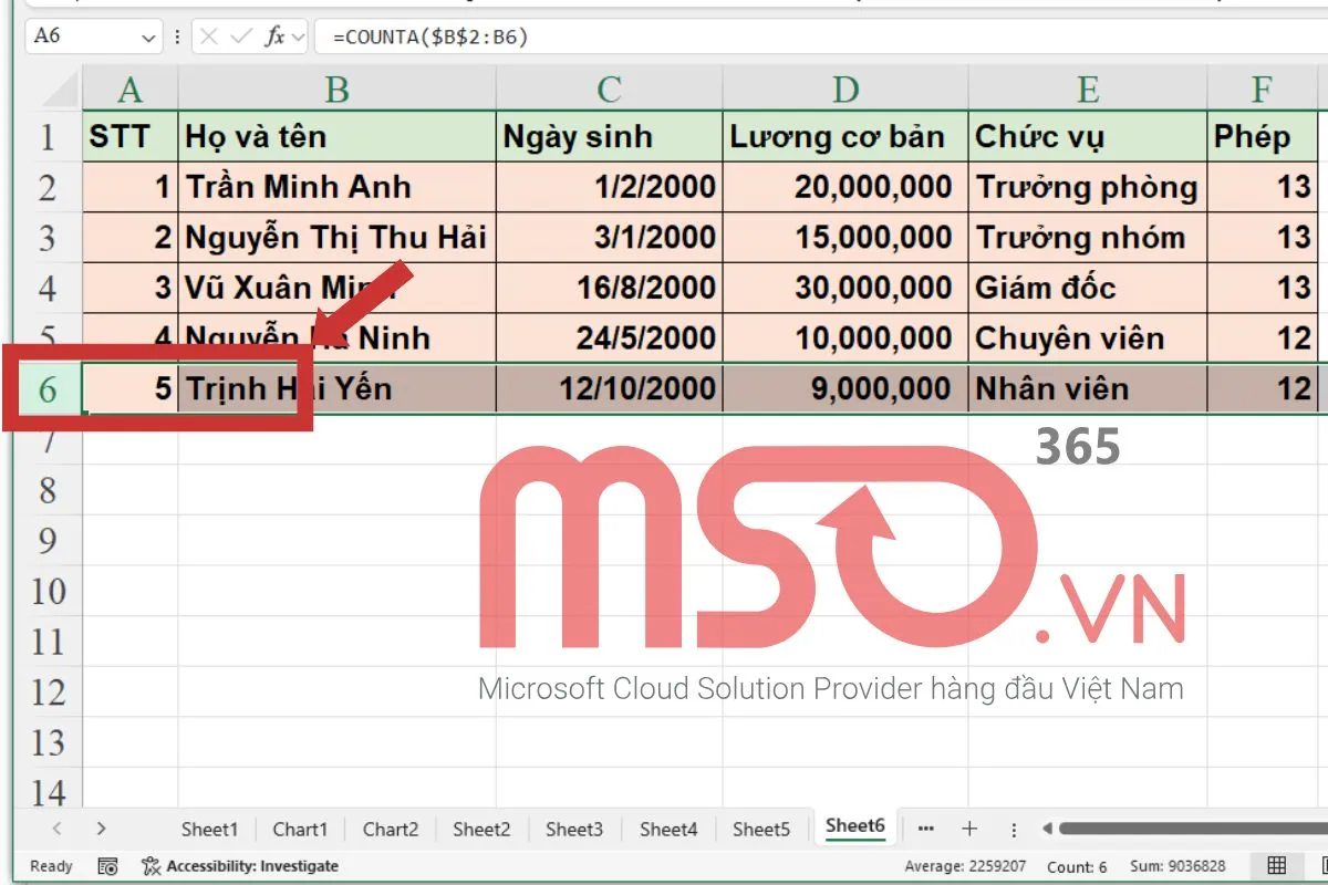 Cách tự động đánh số thứ tự trong Excel khi xóa dòng nhanh nhất
