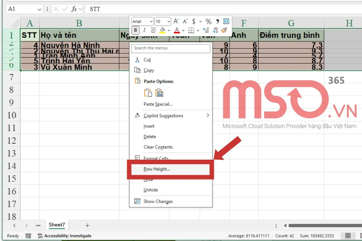 Cách tự giãn dòng trong Excel với kích thước tùy chỉnh