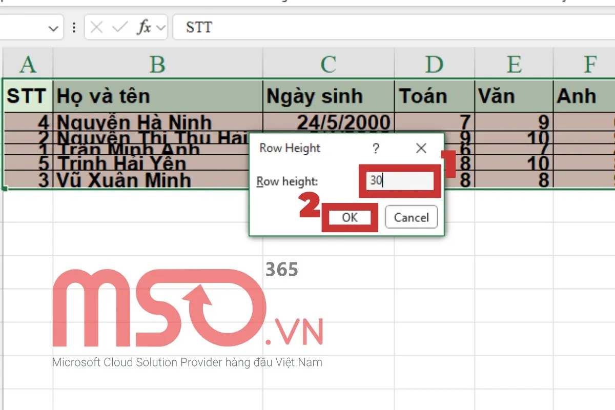 Cách tự giãn dòng trong Excel với kích thước tùy chỉnh