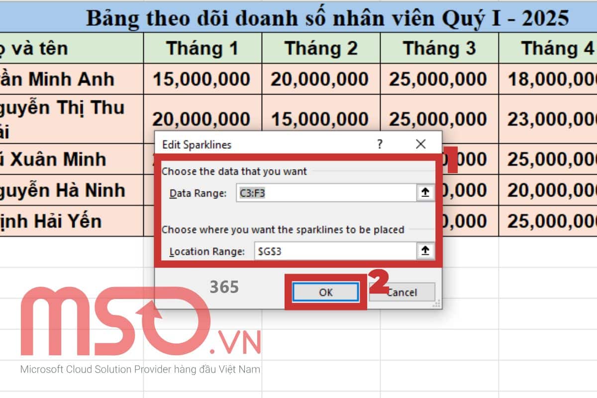 Hướng dẫn cách tùy chỉnh biểu đồ Sparklines trong Excel