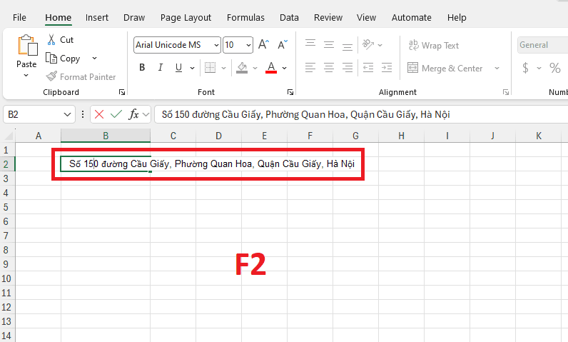 Xuống dòng trong ô Excel thủ công bằng phím tắt Alt + Enter