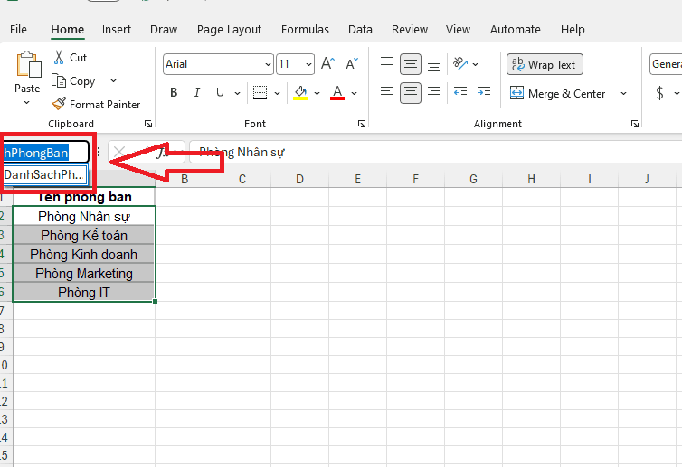 Cách tạo Drop List trong Excel bằng Name Range (Đặt tên vùng dữ liệu)