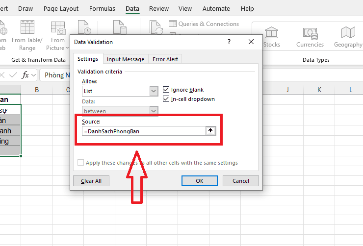 Cách tạo Drop List trong Excel bằng Name Range (Đặt tên vùng dữ liệu)