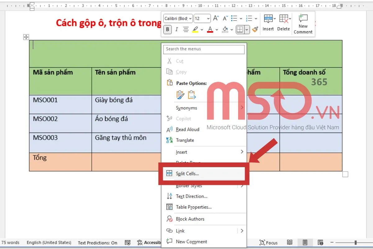 Hướng dẫn các cách bỏ gộp ô, trộn ô trong Word