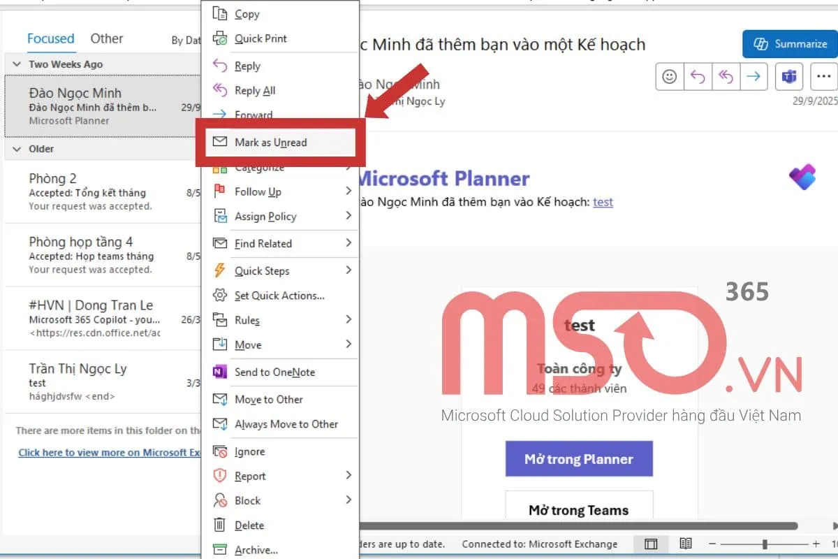 Hướng dẫn cách đánh dấu email chưa đọc trong Outlook đơn giản