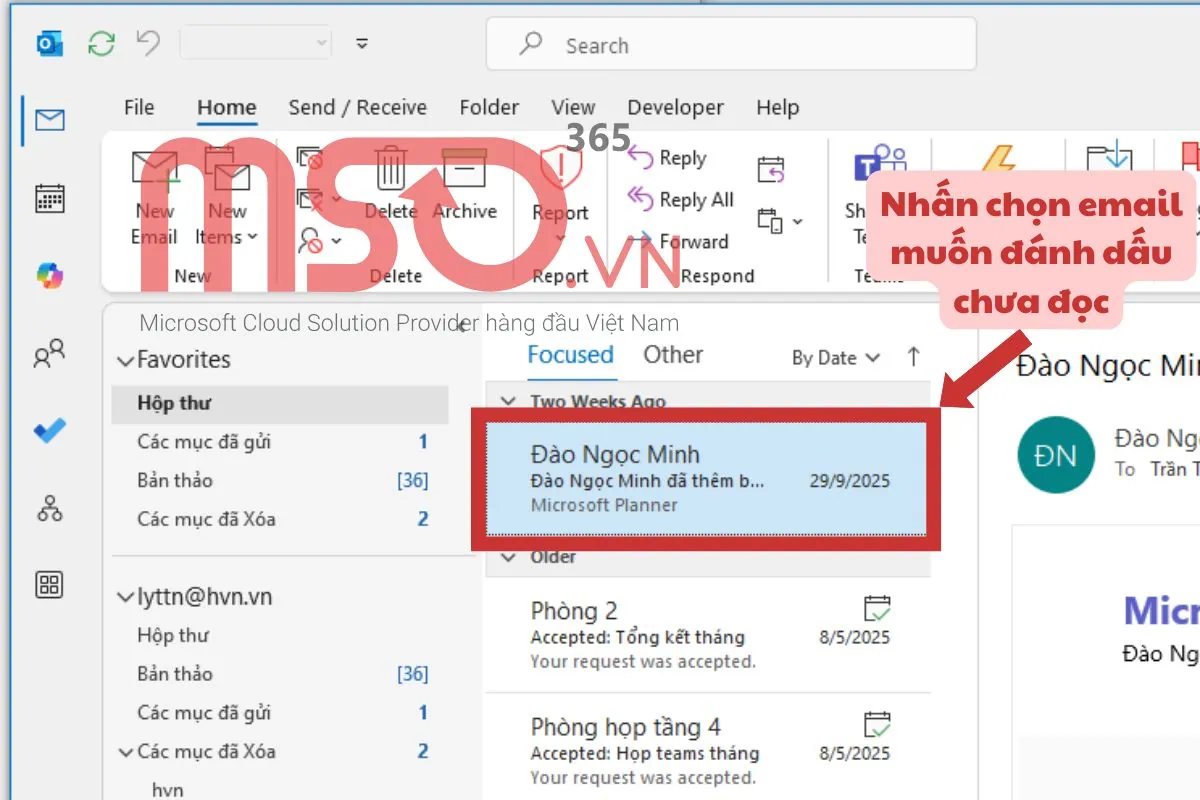 Hướng dẫn cách đánh dấu email chưa đọc trong Outlook đơn giản