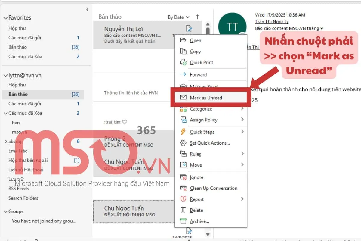 Hướng dẫn cách đánh dấu email chưa đọc trong Outlook đơn giản