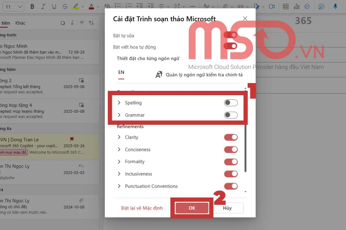 Hướng dẫn cách tắt gạch đỏ trong Outlook web