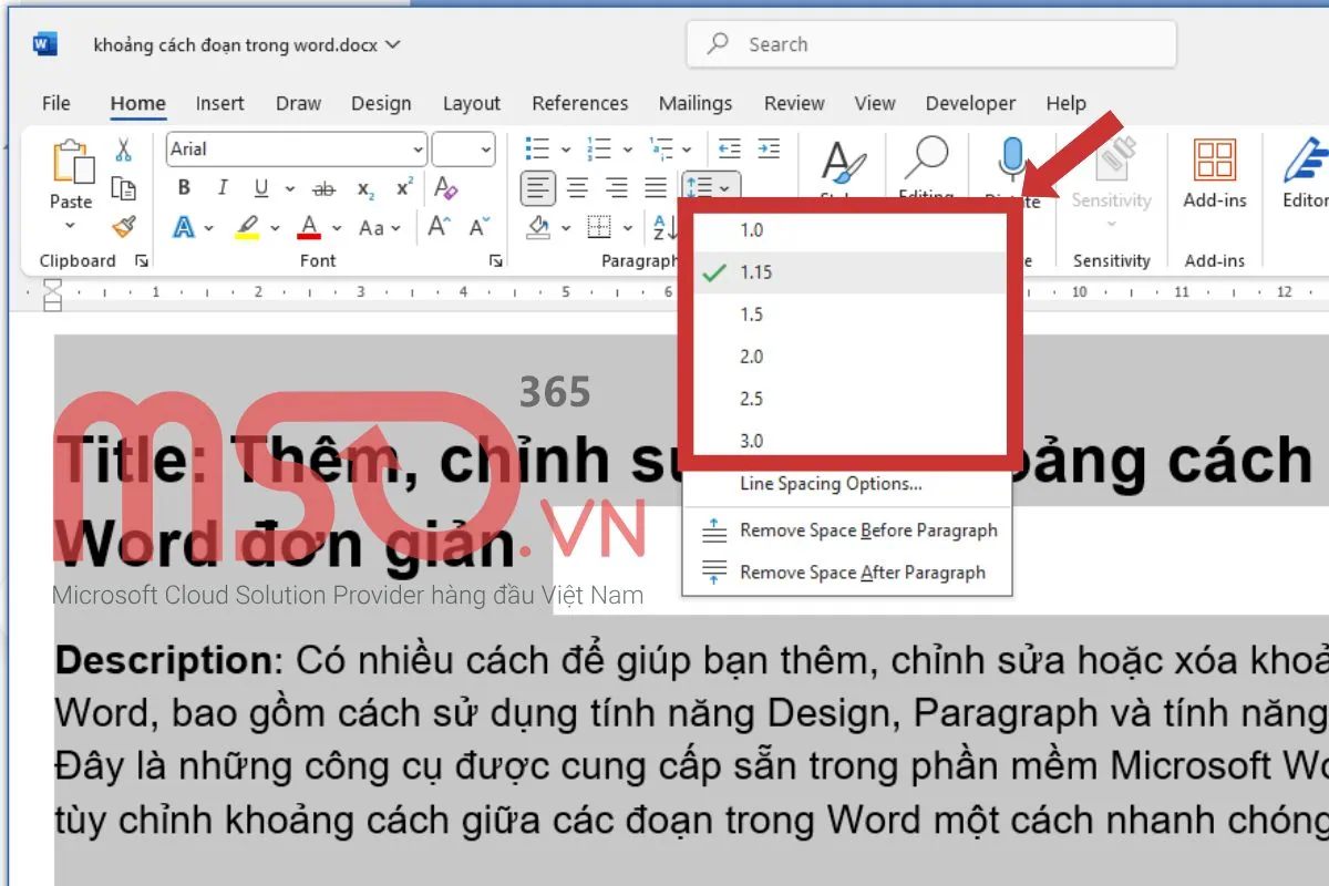 Cách chỉnh sửa khoảng cách đoạn trong Word bằng Line & Paragraph