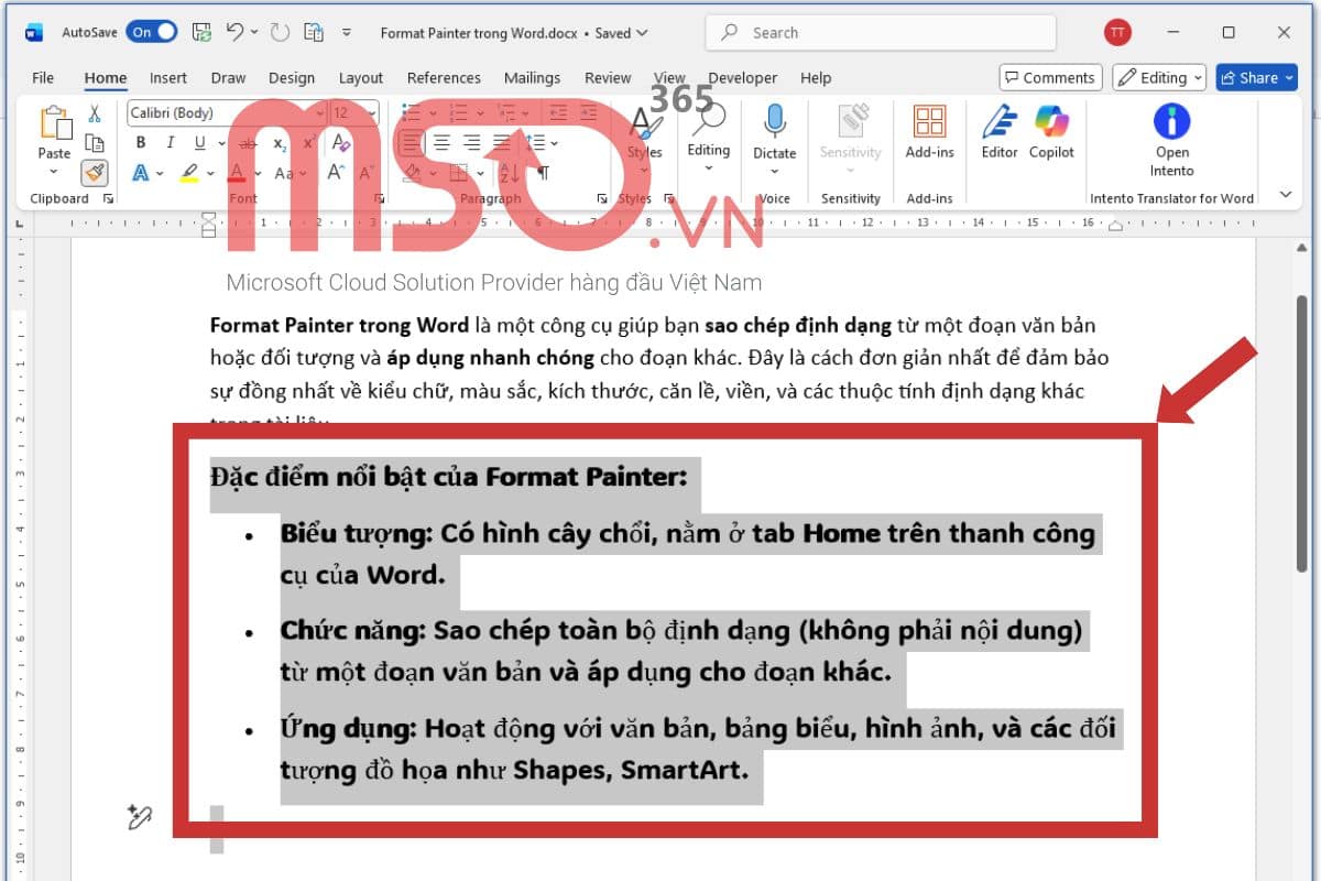 Cách dùng Format Painter trong Word để sao chép định dạng