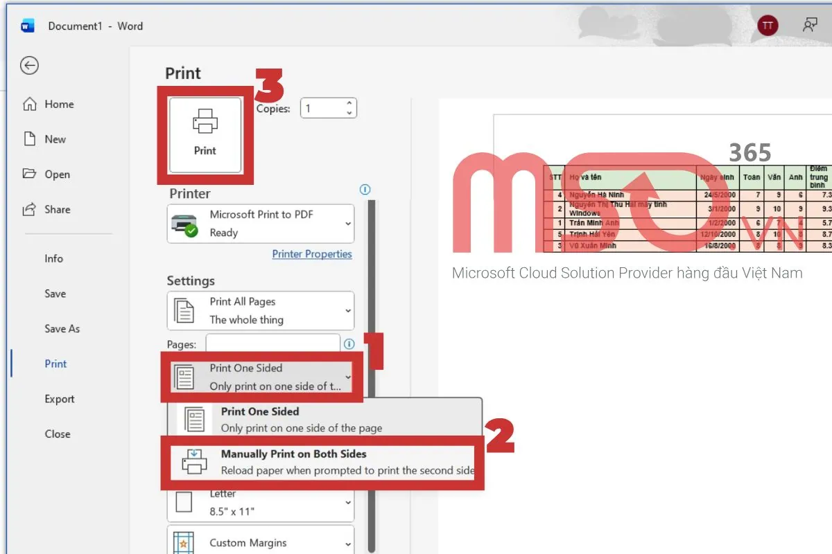 Cách in Excel 2 mặt bằng máy in không hỗ trợ in 2 mặt