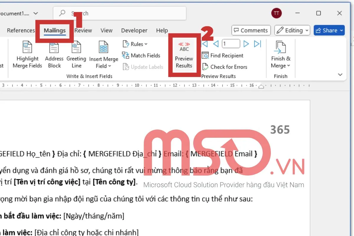Cách làm Mail Merge trong Excel để tạo hàng loạt tài liệu