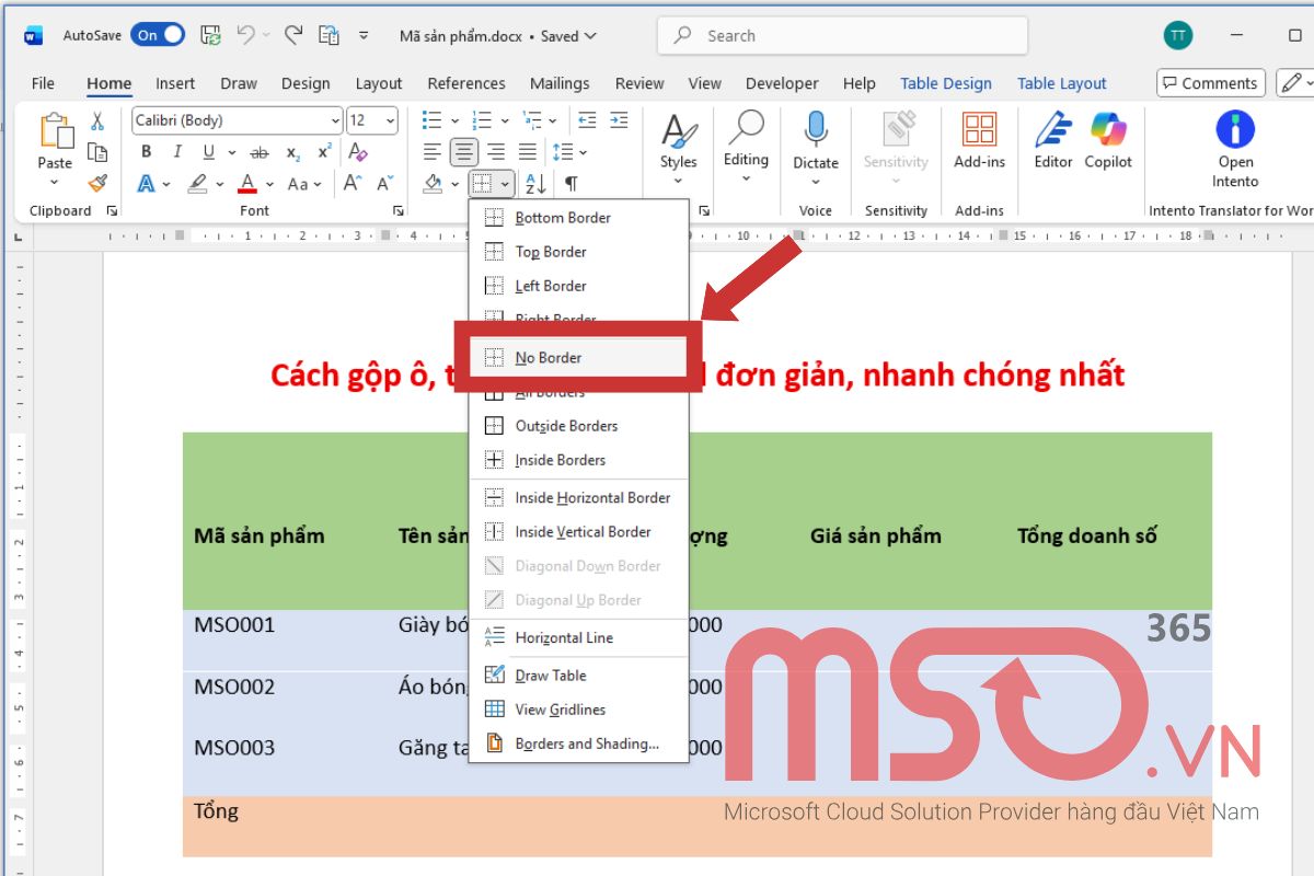 Hướng dẫn cách bỏ khung trong Word cho bảng biểu