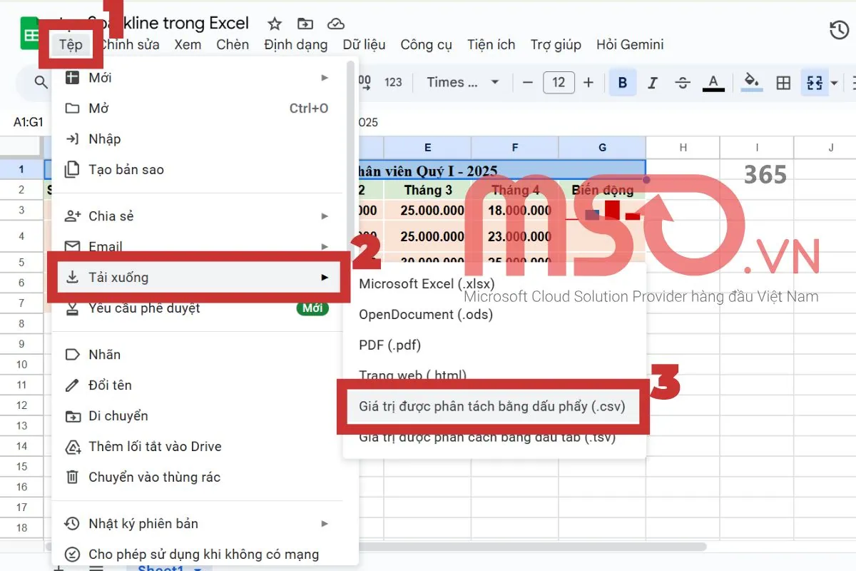 Sử dụng Google Sheets để chuyển file Excel sang CSV online