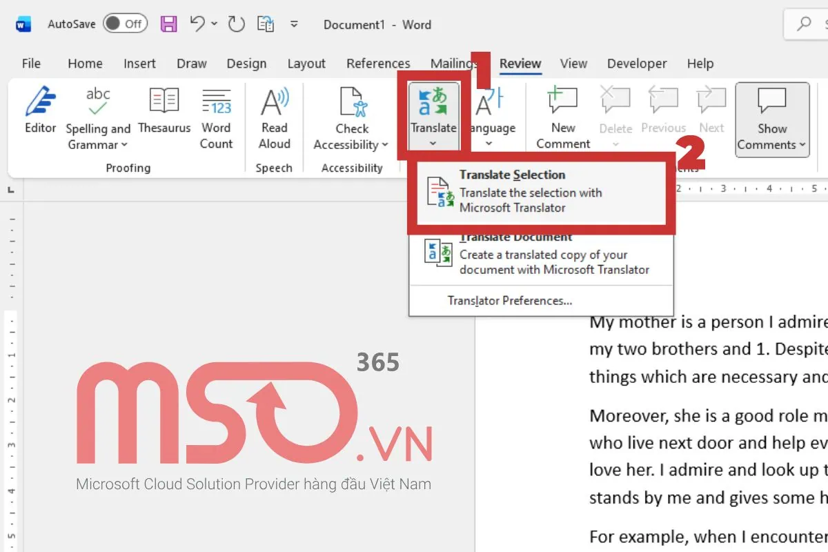 Hướng dẫn cách dịch văn bản trong Word với một đoạn cụ thể