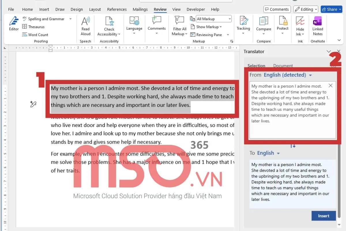 Hướng dẫn cách dịch văn bản trong Word với một đoạn cụ thể