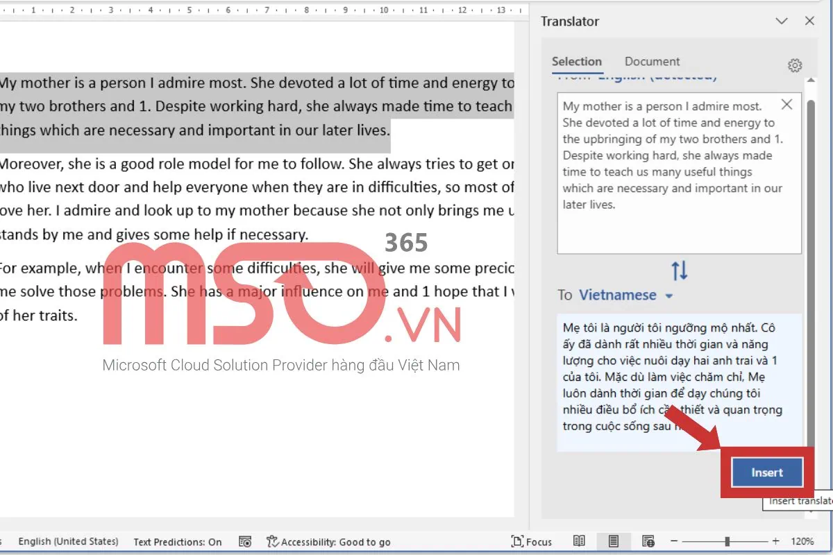 Hướng dẫn cách dịch văn bản trong Word với một đoạn cụ thể