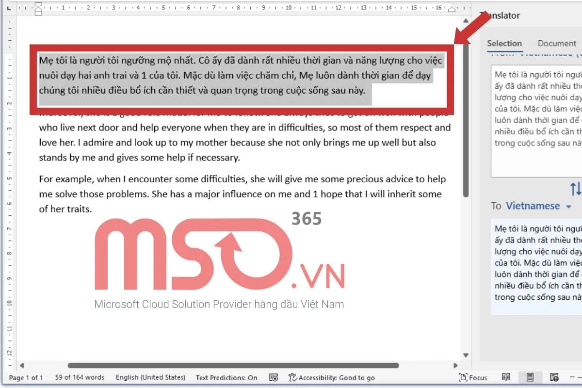 Hướng dẫn cách dịch văn bản trong Word với một đoạn cụ thể