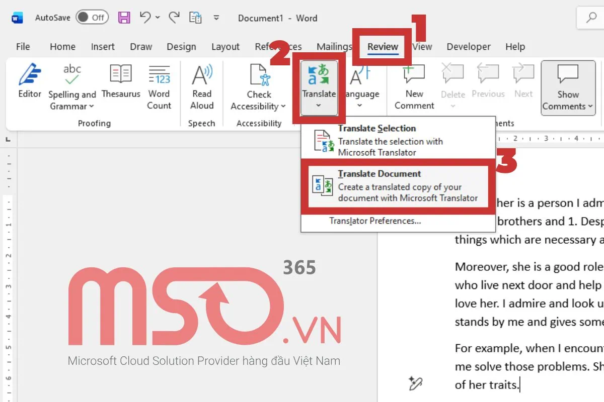 Hướng dẫn cách dịch văn bản trong Word với toàn bộ văn bản