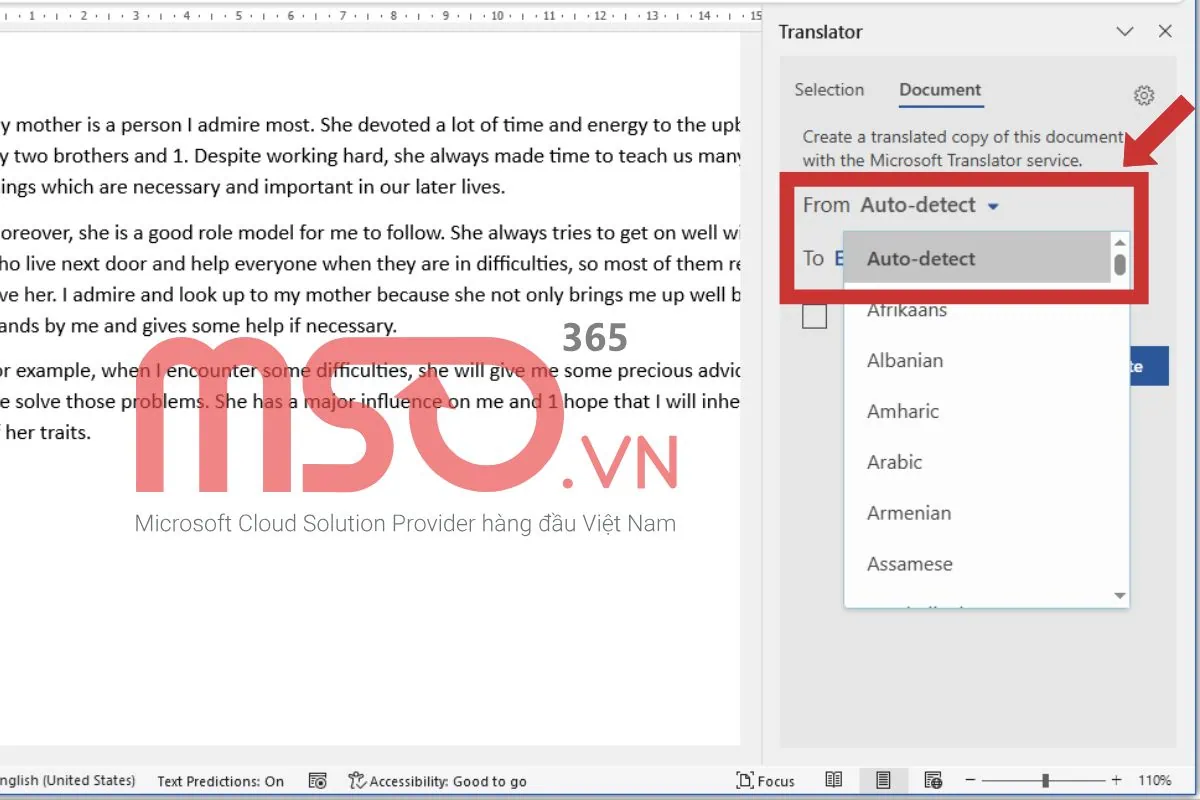 Hướng dẫn cách dịch văn bản trong Word với toàn bộ văn bản