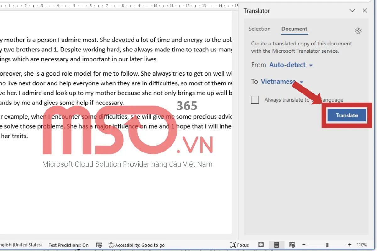 Hướng dẫn cách dịch văn bản trong Word với toàn bộ văn bản
