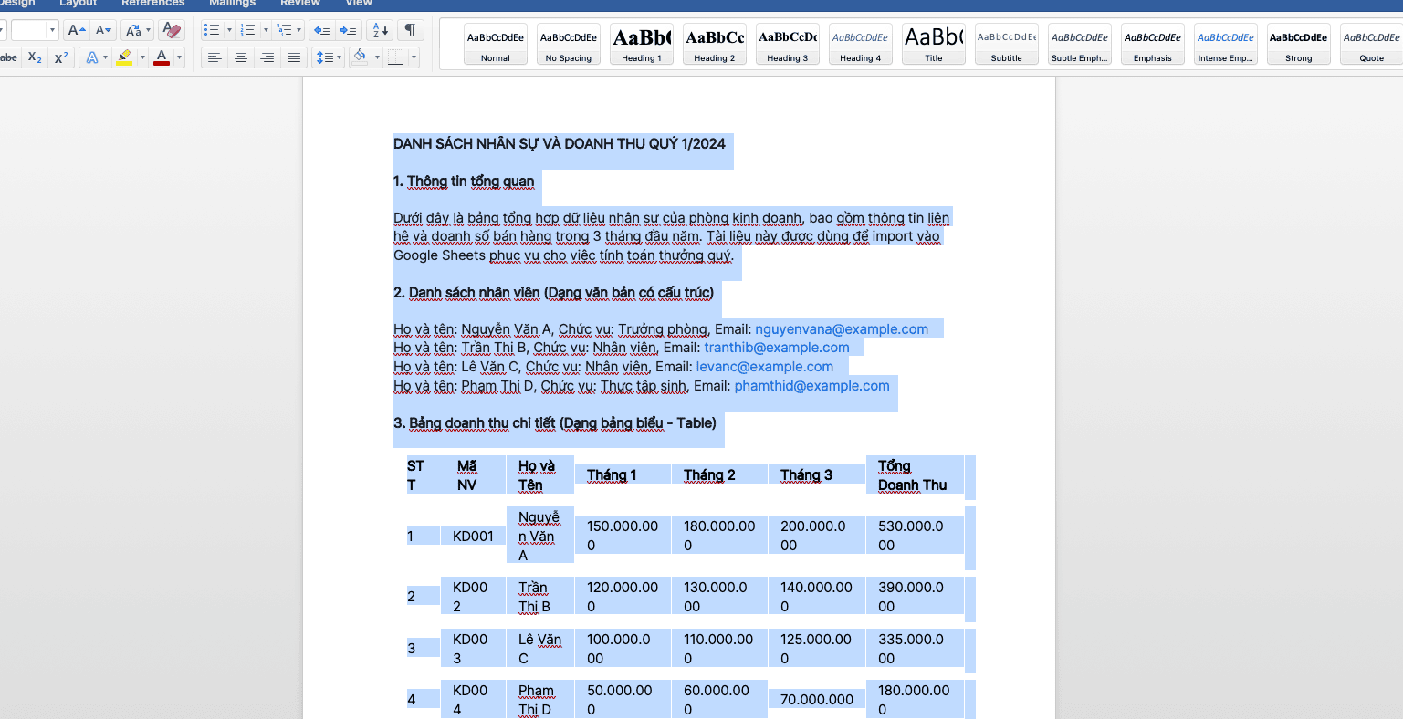 Mở file Word và chọn nội dung cần sao chép.