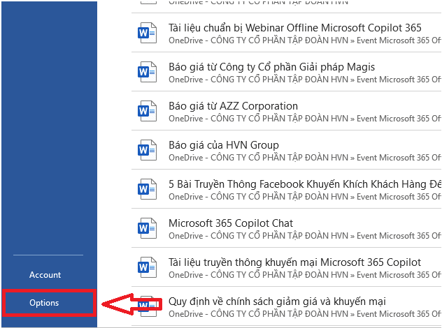 chọn Options (Tùy chọn)