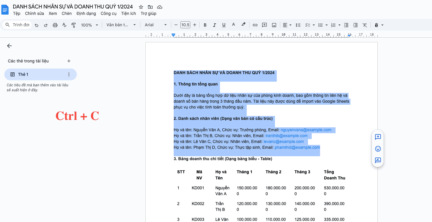 Sao chép nội dung từ phần mềm Google Docs.